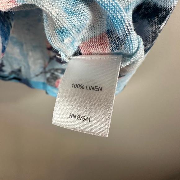 J. Jill Small 100% Linen Blue Floral Short Sleeve Shirt - Picture 4 of 4